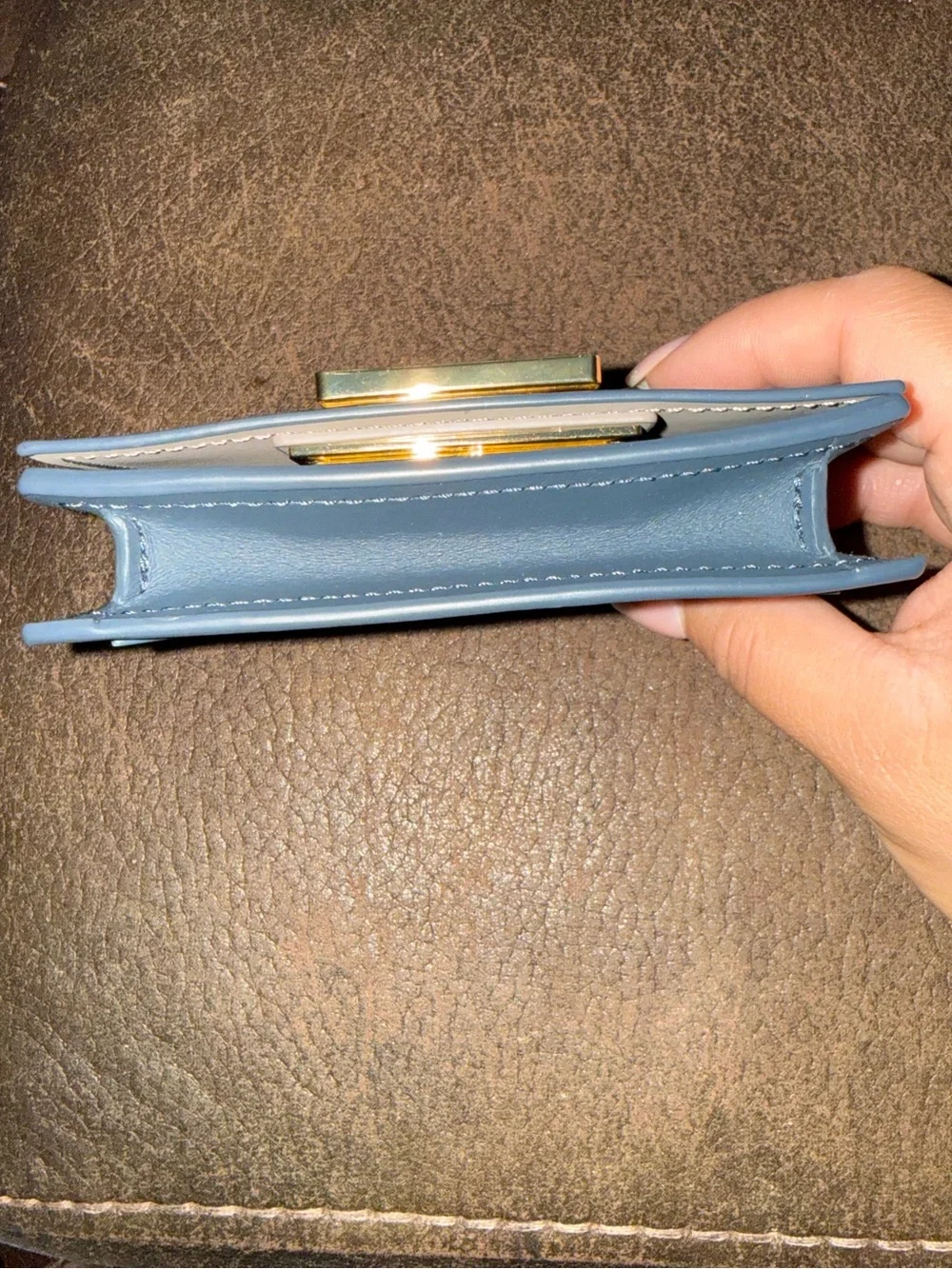 Zac Posen Eartha Grey/Gray Leather Card Wallet with Gold Clasp Hardware